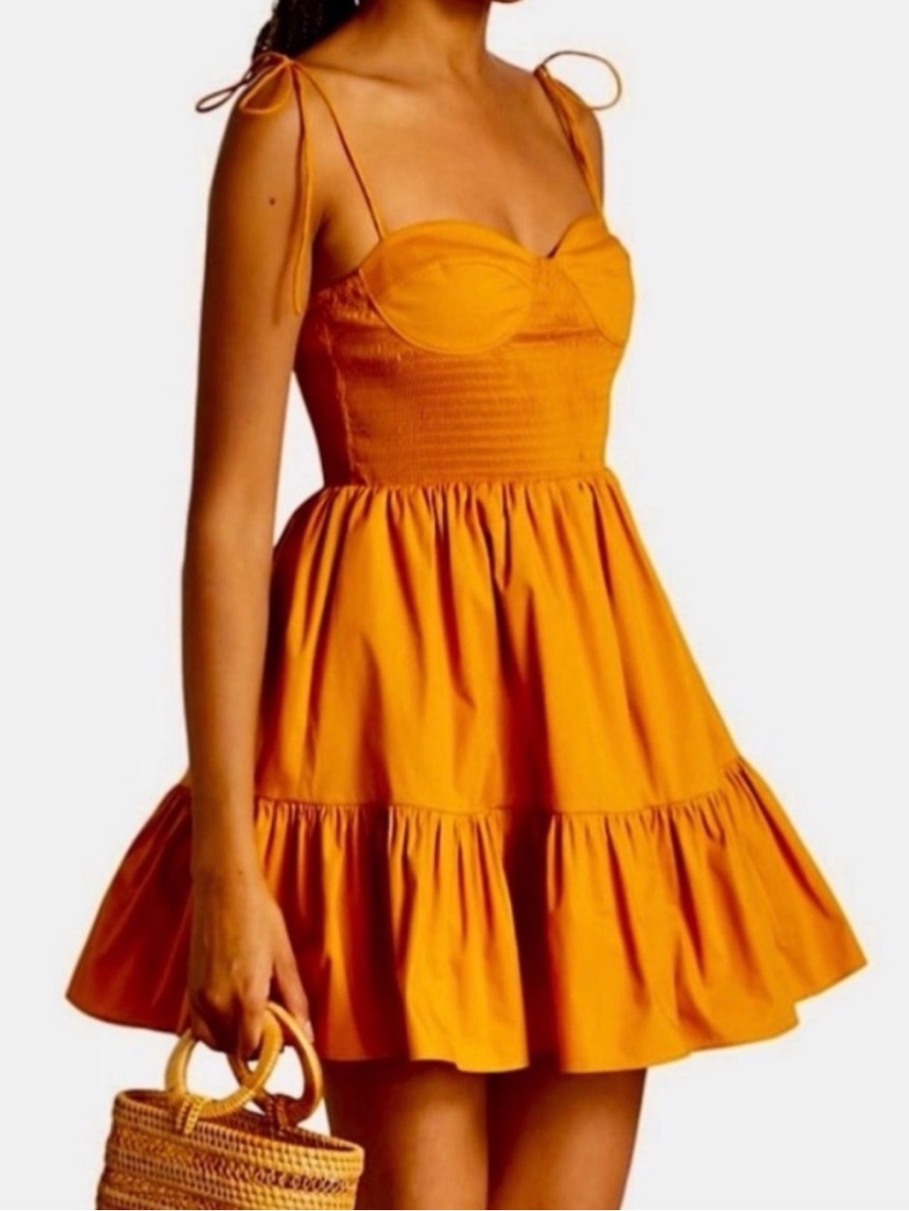 Staud mini Landry Smocked Bustier dress NWT color: Honey